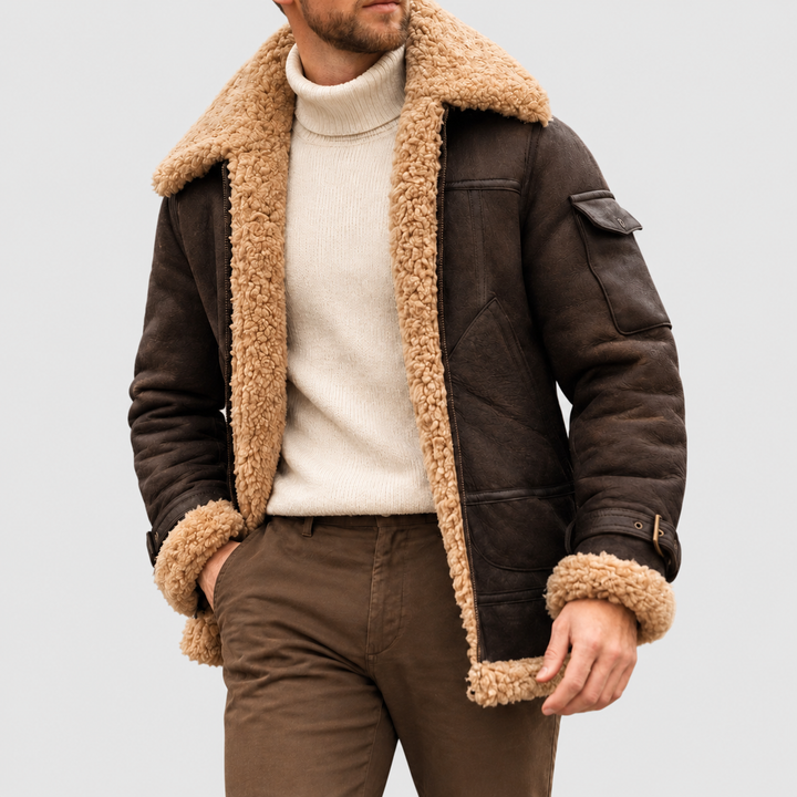Zayne - Men's Shearling-Collar Suede Aviator Jacket