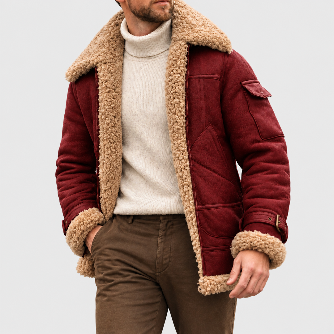 Zayne - Men's Shearling-Collar Suede Aviator Jacket