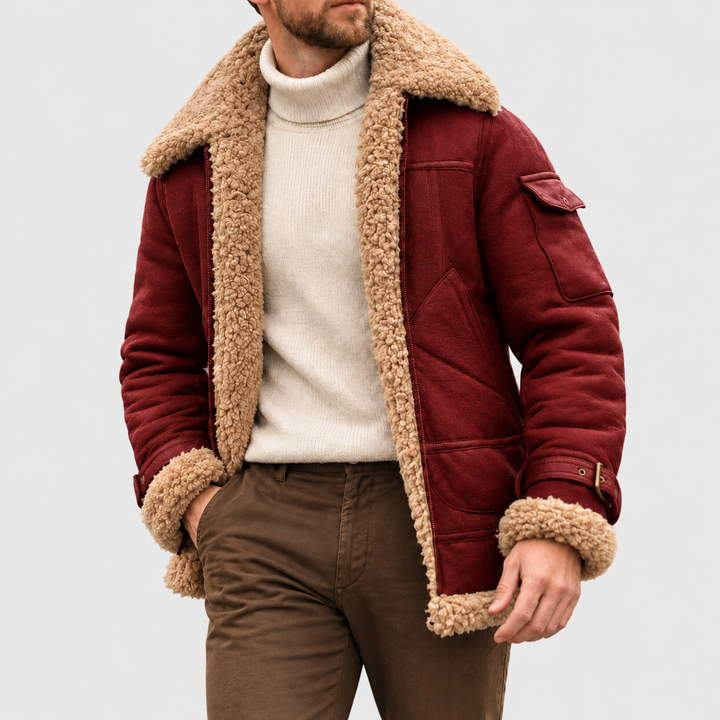 Zayne - Men's Shearling-Collar Suede Aviator Jacket