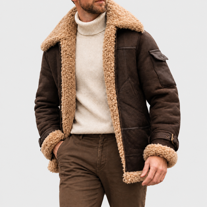 Zayne - Men's Shearling-Collar Suede Aviator Jacket
