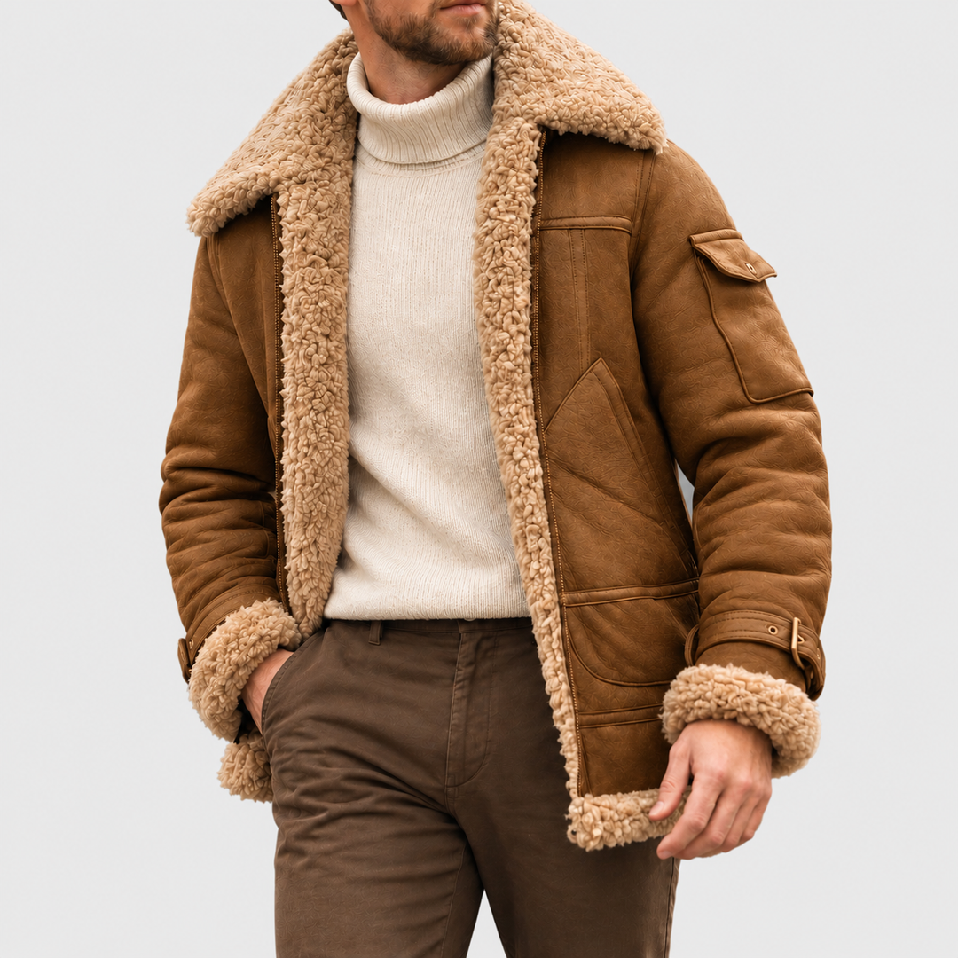 Zayne - Men's Shearling-Collar Suede Aviator Jacket