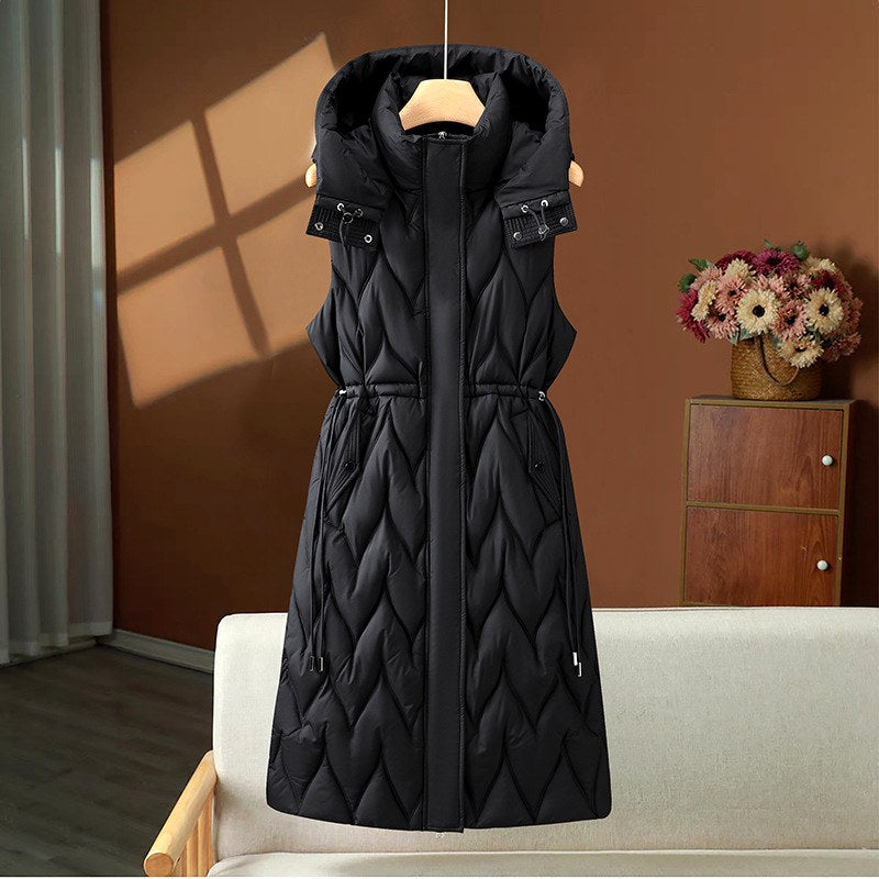 Zoe - Women's Chevron Quilted Long Puffer Vest 2